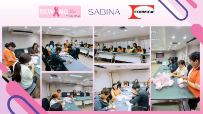 ฟอร์ไมก้า (ประเทศไทย) จัดกิจกรรมเย็บเต้านมเทียม ร่วมกับโครงการ Sabina Sewing Cup Sewing Heart เพื่อผู้ป่วยมะเร็งเต้านม